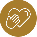 Symbol einer Hand, die ein Herz hält, auf goldenem Kreishintergrund.